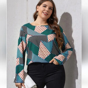 SHEIN Multicolored Patchwork Long Sleeve Top Shirt Size Women's 3XL